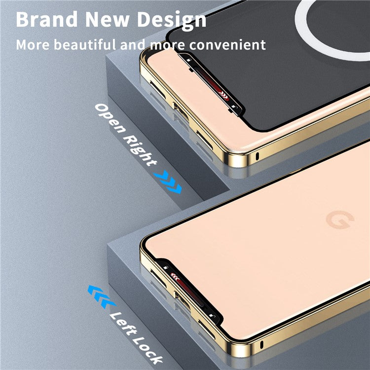 For Google Pixel 8a Case Compatible with Magsafe Metal Frame Matte Anti-Scratch Phone Cover - Gold