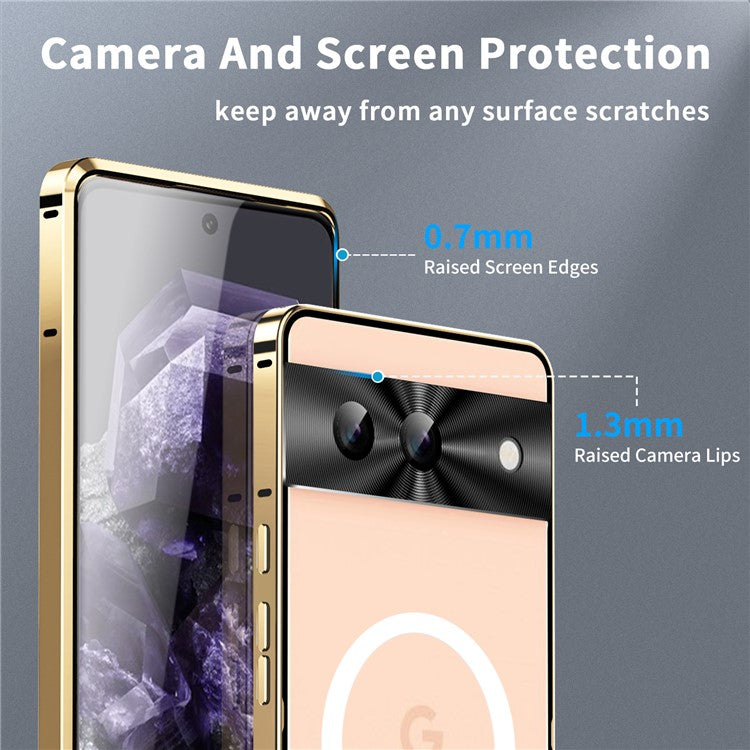 For Google Pixel 8a Case Compatible with Magsafe Metal Frame Matte Anti-Scratch Phone Cover - Gold