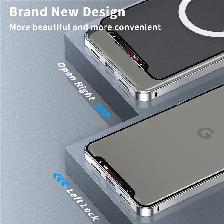 For Google Pixel 8a Case Compatible with Magsafe Metal Frame Matte Anti-Scratch Phone Cover - Silver