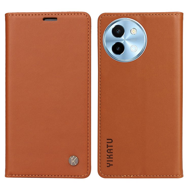 YIKATU YK-001 For vivo Y38 5G / Y200i 5G / T3x Stand Case Magnetic PU Leather Phone Cover - Brown