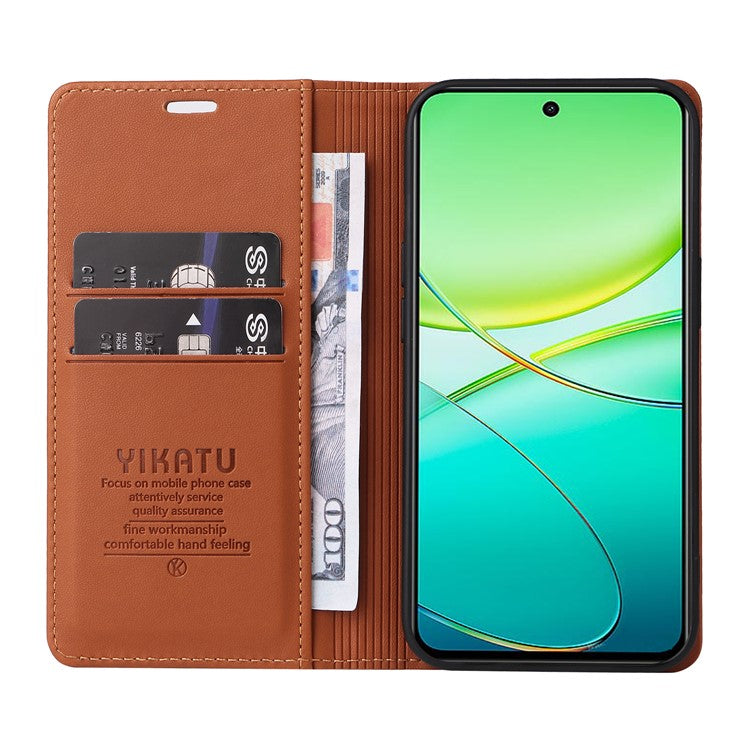 YIKATU YK-001 For vivo Y38 5G / Y200i 5G / T3x Stand Case Magnetic PU Leather Phone Cover - Brown