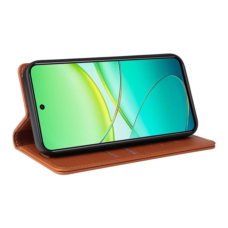 YIKATU YK-001 For vivo Y38 5G / Y200i 5G / T3x Stand Case Magnetic PU Leather Phone Cover - Brown