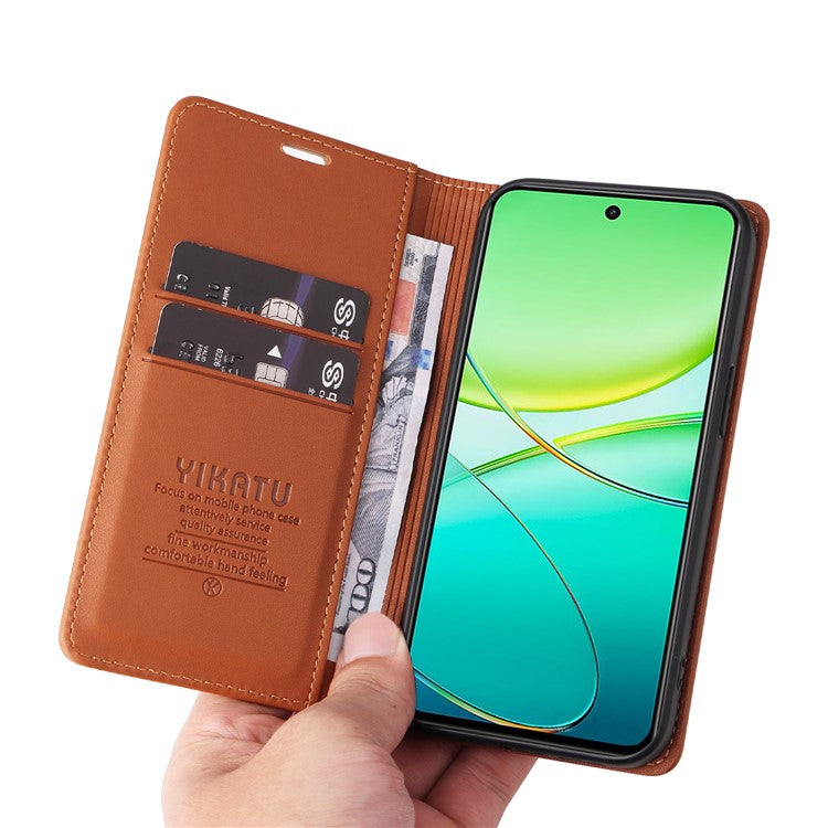 YIKATU YK-001 For vivo Y38 5G / Y200i 5G / T3x Stand Case Magnetic PU Leather Phone Cover - Brown