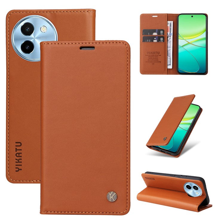 YIKATU YK-001 For vivo Y38 5G / Y200i 5G / T3x Stand Case Magnetic PU Leather Phone Cover - Brown