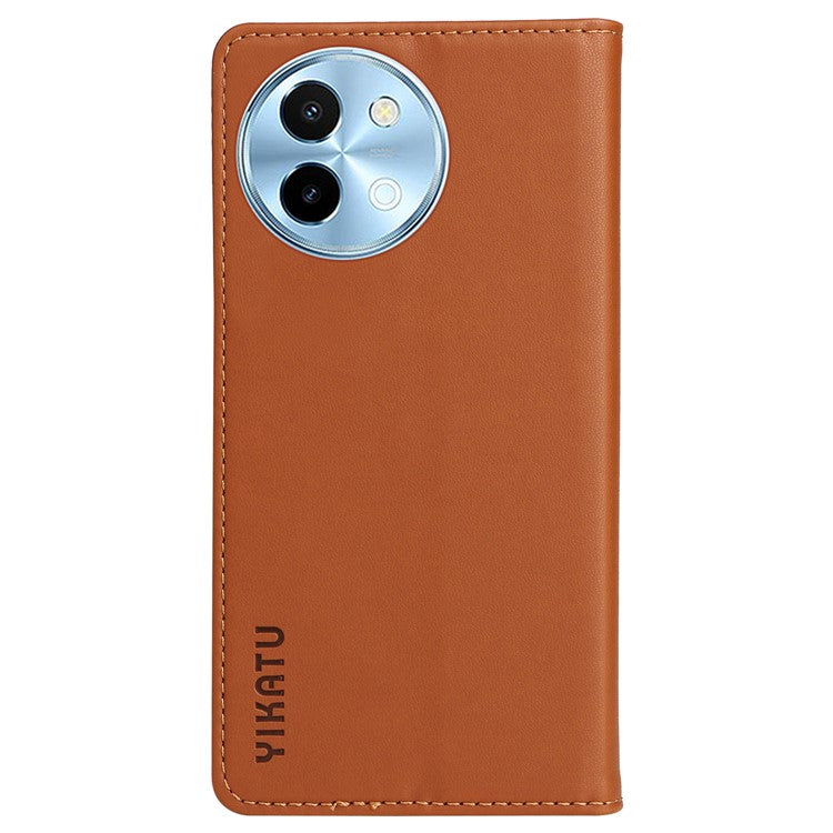 YIKATU YK-001 For vivo Y38 5G / Y200i 5G / T3x Stand Case Magnetic PU Leather Phone Cover - Brown