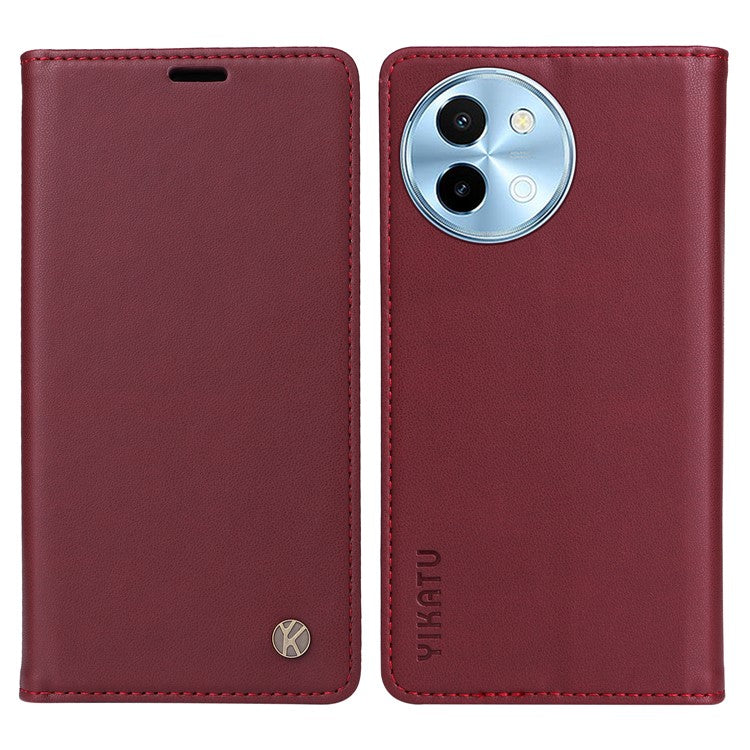 YIKATU YK-001 For vivo Y38 5G / Y200i 5G / T3x Stand Case Magnetic PU Leather Phone Cover - Wine Red