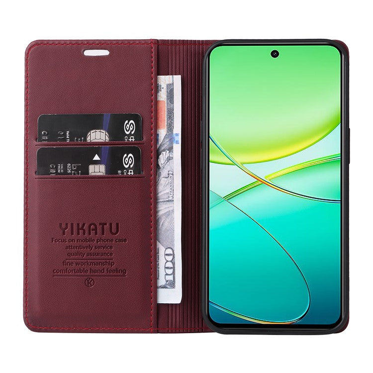 YIKATU YK-001 For vivo Y38 5G / Y200i 5G / T3x Stand Case Magnetic PU Leather Phone Cover - Wine Red