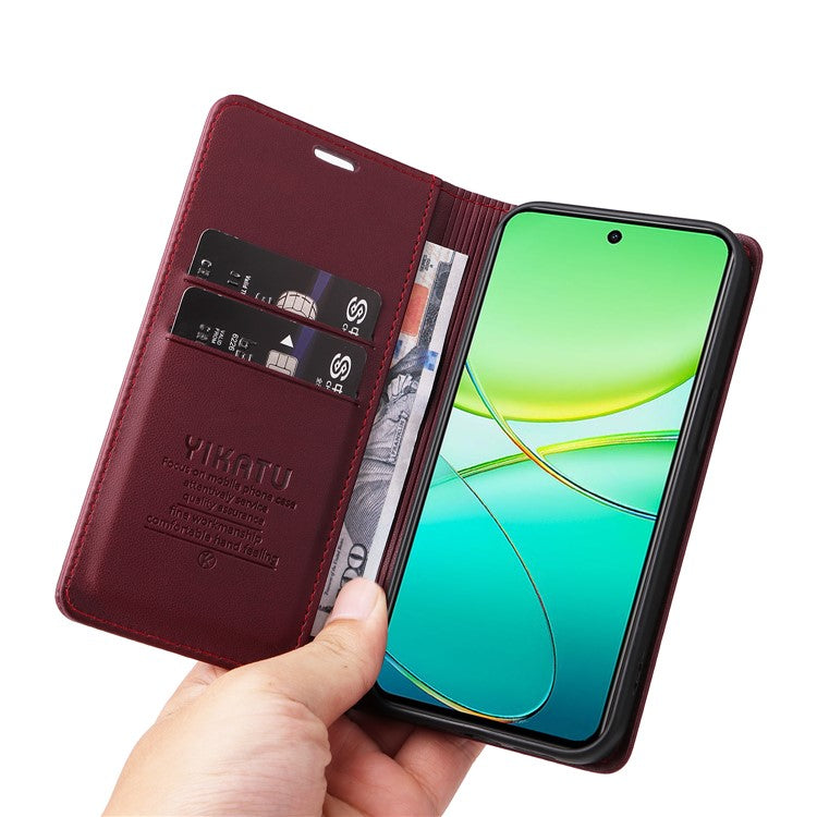 YIKATU YK-001 For vivo Y38 5G / Y200i 5G / T3x Stand Case Magnetic PU Leather Phone Cover - Wine Red