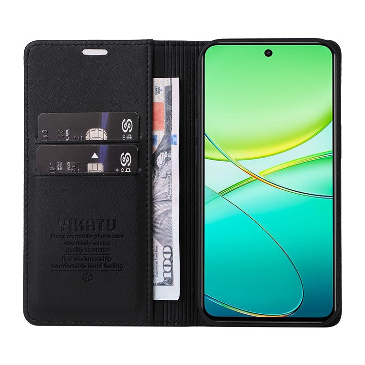 YIKATU YK-001 For vivo Y38 5G / Y200i 5G / T3x Stand Case Magnetic PU Leather Phone Cover - Black