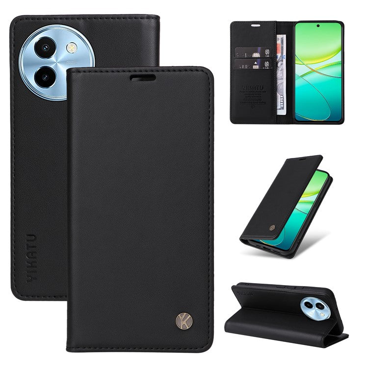 YIKATU YK-001 For vivo Y38 5G / Y200i 5G / T3x Stand Case Magnetic PU Leather Phone Cover - Black