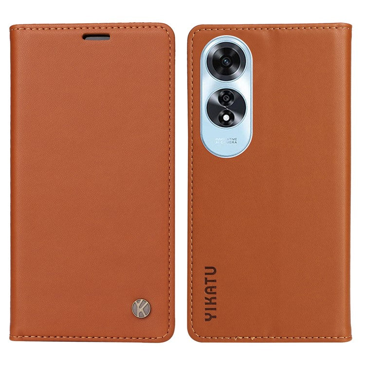 YIKATU YK-001 For Oppo A60 4G Case Stand View Magnetic Protect PU Leather Phone Cover - Brown