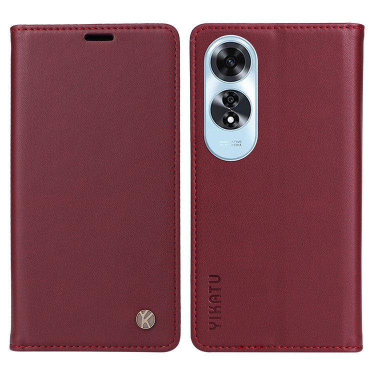 YIKATU YK-001 For Oppo A60 4G Case Stand View Magnetic Protect PU Leather Phone Cover - Wine Red