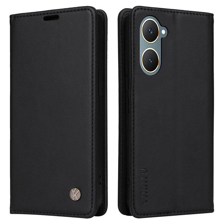 YIKATU YK-001 For vivo Y03 Wallet Stand Case Anti-Drop PU Leather Phone Cover - Black