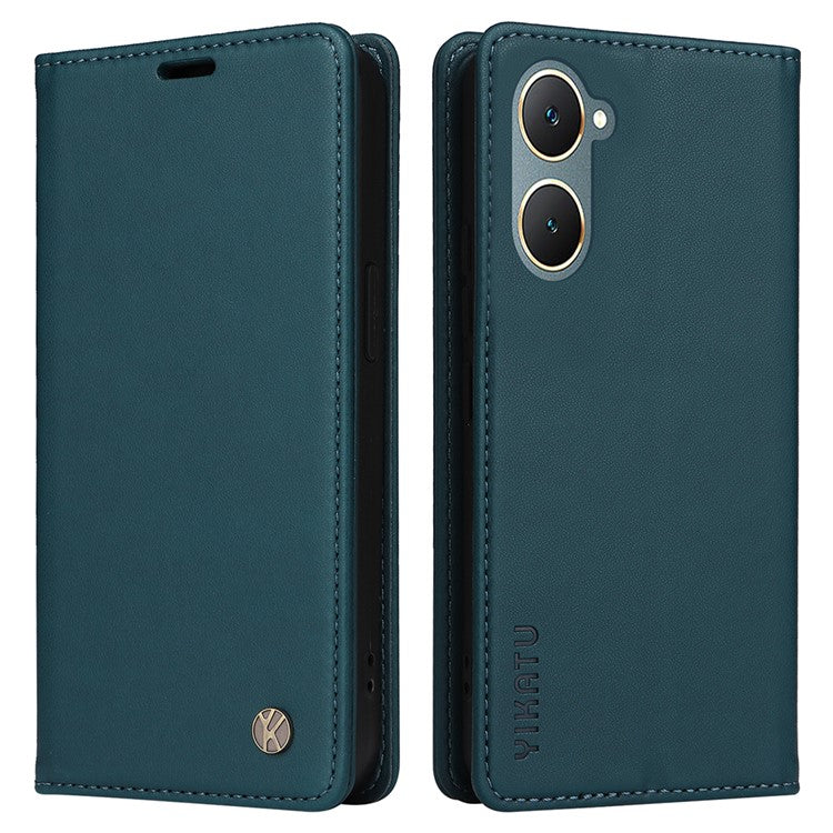 YIKATU YK-001 For vivo Y03 Wallet Stand Case Anti-Drop PU Leather Phone Cover - Green