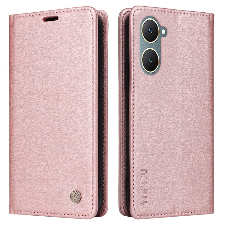 YIKATU YK-001 For vivo Y03 Wallet Stand Case Anti-Drop PU Leather Phone Cover - Rose Gold