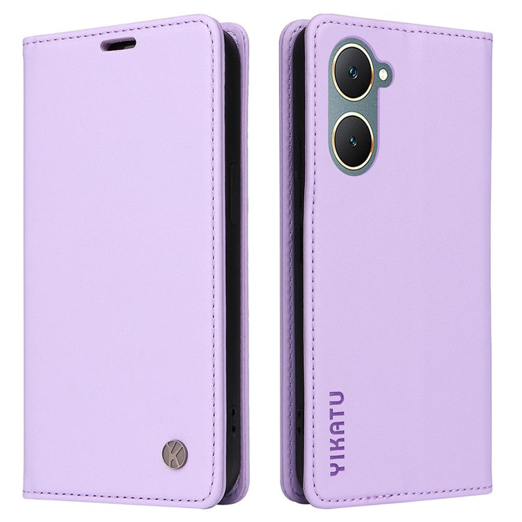 YIKATU YK-001 For vivo Y03 Wallet Stand Case Anti-Drop PU Leather Phone Cover - Light Purple