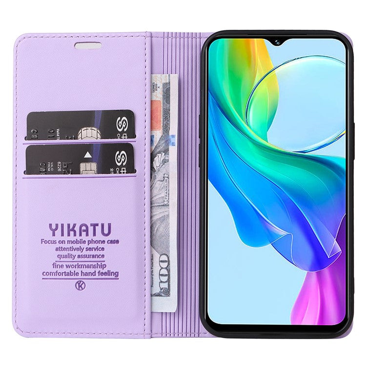 YIKATU YK-001 For vivo Y03 Wallet Stand Case Anti-Drop PU Leather Phone Cover - Light Purple