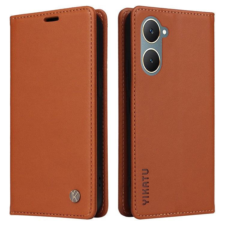 YIKATU YK-001 For vivo Y03 Wallet Stand Case Anti-Drop PU Leather Phone Cover - Brown