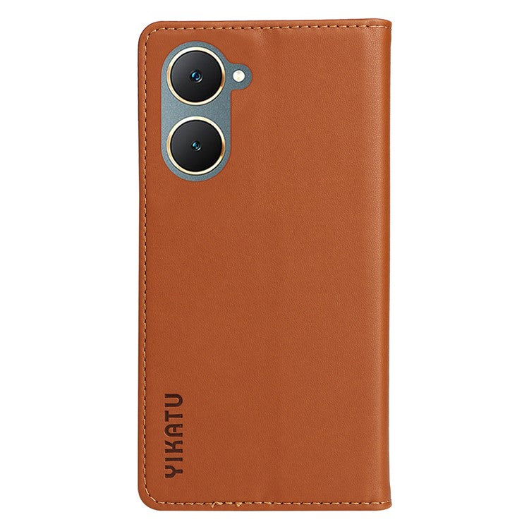 YIKATU YK-001 For vivo Y03 Wallet Stand Case Anti-Drop PU Leather Phone Cover - Brown