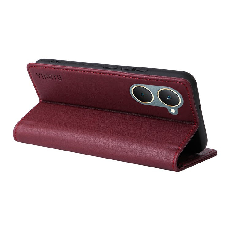 YIKATU YK-001 For vivo Y03 Wallet Stand Case Anti-Drop PU Leather Phone Cover - Wine Red