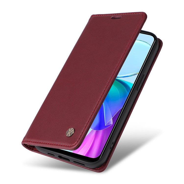 YIKATU YK-001 For vivo Y03 Wallet Stand Case Anti-Drop PU Leather Phone Cover - Wine Red