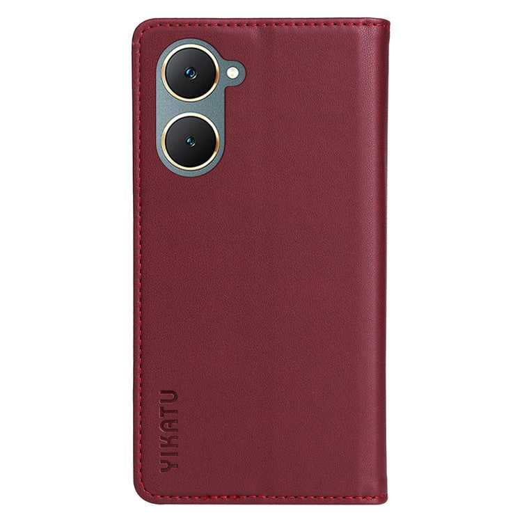 YIKATU YK-001 For vivo Y03 Wallet Stand Case Anti-Drop PU Leather Phone Cover - Wine Red