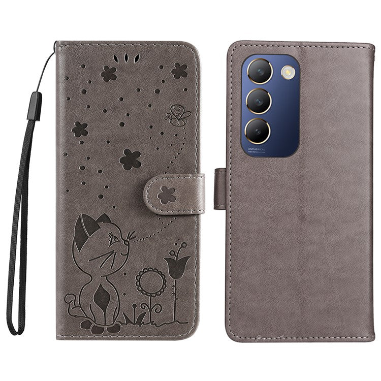 KT Imprinting Flower Series-4 For vivo V40 SE 5G / Y100 5G (Indonesia) / Y200e 5G / V30 Lite 5G (India) Leather Phone Case - Grey