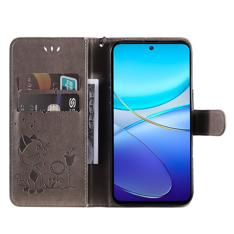 KT Imprinting Flower Series-4 For vivo V40 SE 5G / Y100 5G (Indonesia) / Y200e 5G / V30 Lite 5G (India) Leather Phone Case - Grey