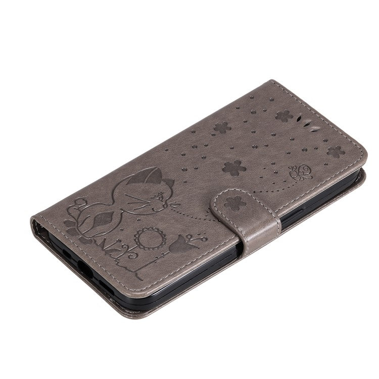 KT Imprinting Flower Series-4 For vivo V40 SE 5G / Y100 5G (Indonesia) / Y200e 5G / V30 Lite 5G (India) Leather Phone Case - Grey