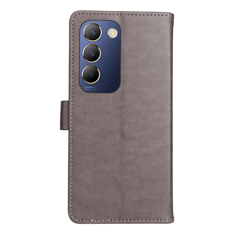 KT Imprinting Flower Series-4 For vivo V40 SE 5G / Y100 5G (Indonesia) / Y200e 5G / V30 Lite 5G (India) Leather Phone Case - Grey