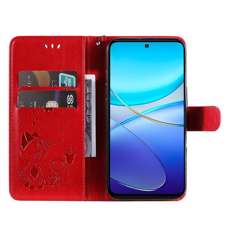 KT Imprinting Flower Series-4 For vivo V40 SE 5G / Y100 5G (Indonesia) / Y200e 5G / V30 Lite 5G (India) Leather Phone Case - Red