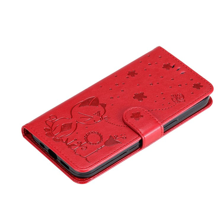 KT Imprinting Flower Series-4 For vivo V40 SE 5G / Y100 5G (Indonesia) / Y200e 5G / V30 Lite 5G (India) Leather Phone Case - Red