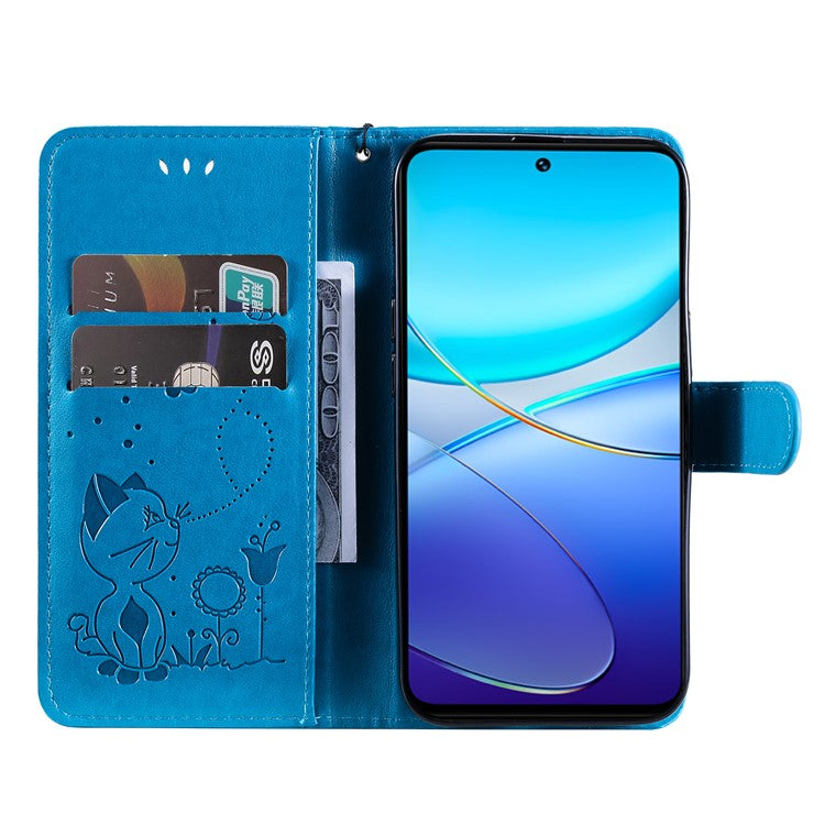 KT Imprinting Flower Series-4 For vivo V40 SE 5G / Y100 5G (Indonesia) / Y200e 5G / V30 Lite 5G (India) Leather Phone Case - Blue