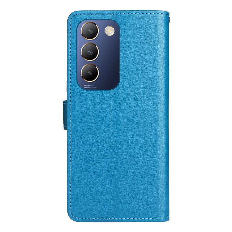 KT Imprinting Flower Series-4 For vivo V40 SE 5G / Y100 5G (Indonesia) / Y200e 5G / V30 Lite 5G (India) Leather Phone Case - Blue