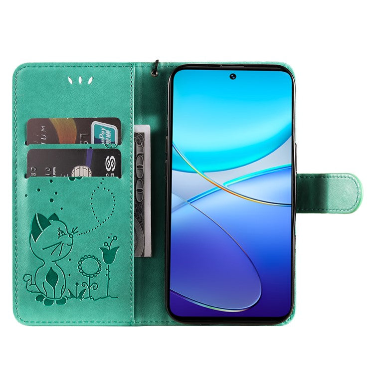 KT Imprinting Flower Series-4 For vivo V40 SE 5G / Y100 5G (Indonesia) / Y200e 5G / V30 Lite 5G (India) Leather Phone Case - Green