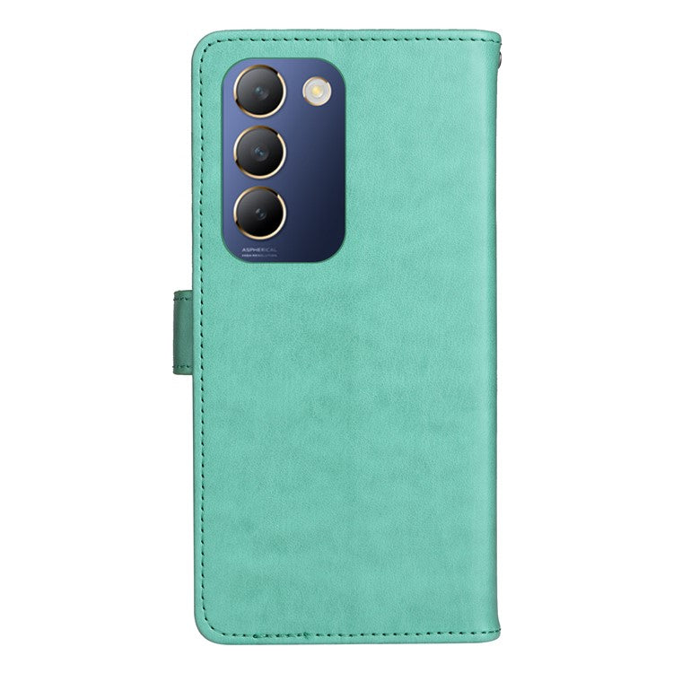 KT Imprinting Flower Series-4 For vivo V40 SE 5G / Y100 5G (Indonesia) / Y200e 5G / V30 Lite 5G (India) Leather Phone Case - Green