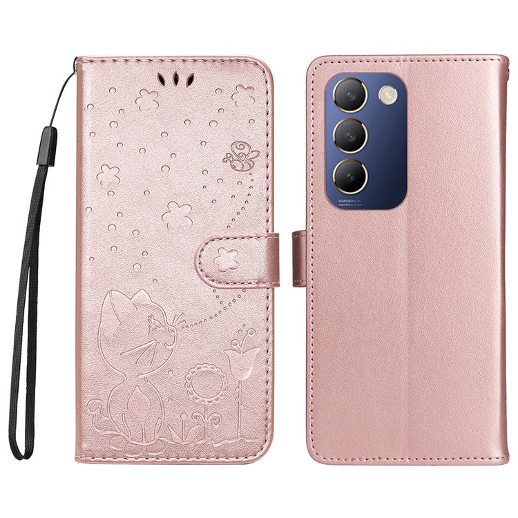 KT Imprinting Flower Series-4 For vivo V40 SE 5G / Y100 5G (Indonesia) / Y200e 5G / V30 Lite 5G (India) Leather Phone Case - Rose Gold