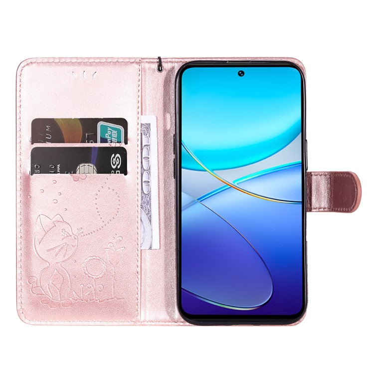 KT Imprinting Flower Series-4 For vivo V40 SE 5G / Y100 5G (Indonesia) / Y200e 5G / V30 Lite 5G (India) Leather Phone Case - Rose Gold