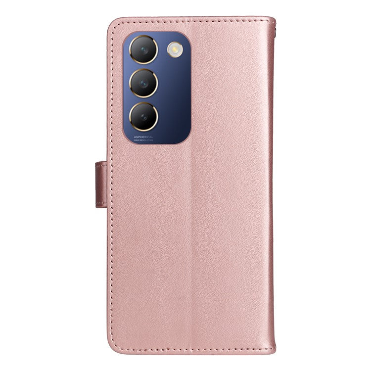 KT Imprinting Flower Series-4 For vivo V40 SE 5G / Y100 5G (Indonesia) / Y200e 5G / V30 Lite 5G (India) Leather Phone Case - Rose Gold