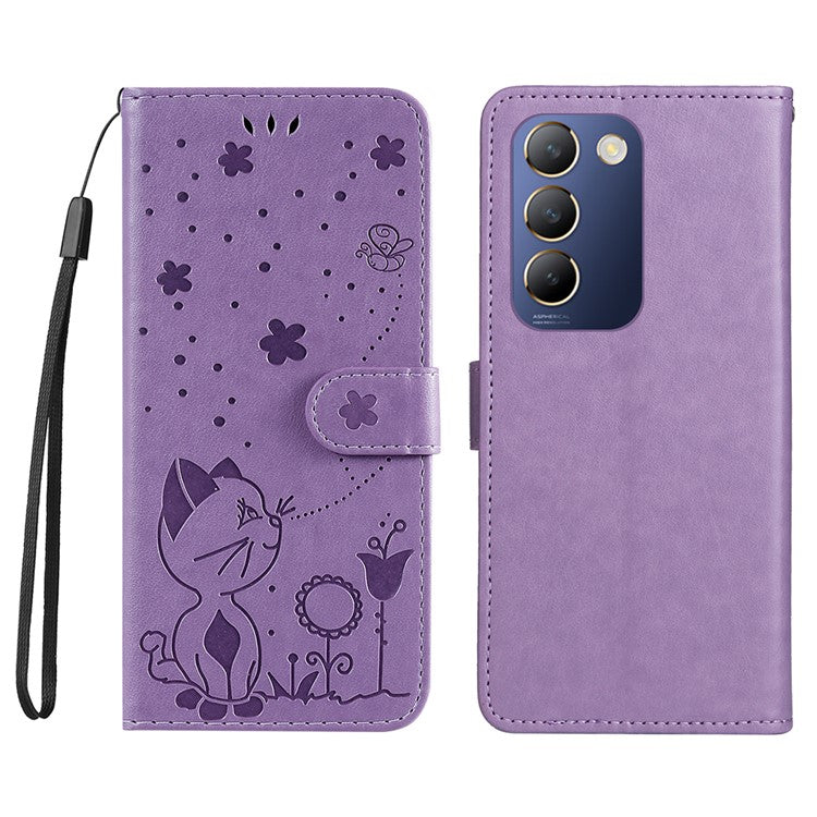 KT Imprinting Flower Series-4 For vivo V40 SE 5G / Y100 5G (Indonesia) / Y200e 5G / V30 Lite 5G (India) Leather Phone Case - Purple