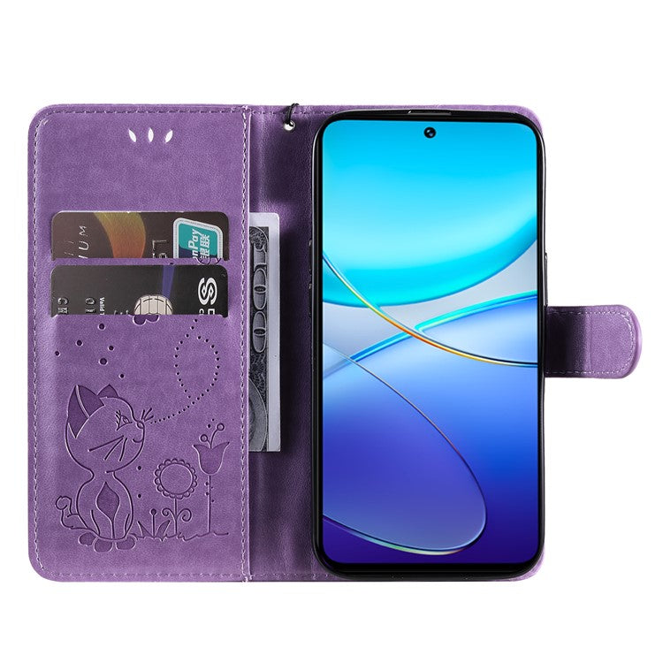 KT Imprinting Flower Series-4 For vivo V40 SE 5G / Y100 5G (Indonesia) / Y200e 5G / V30 Lite 5G (India) Leather Phone Case - Purple