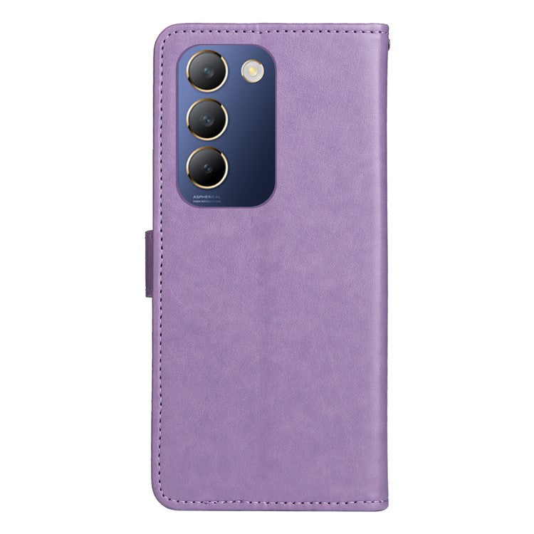 KT Imprinting Flower Series-4 For vivo V40 SE 5G / Y100 5G (Indonesia) / Y200e 5G / V30 Lite 5G (India) Leather Phone Case - Purple