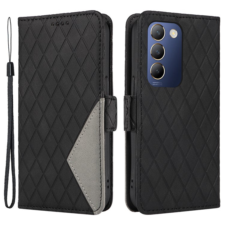 For vivo V40 SE 5G / Y100 5G (Indonesia) / Y200e 5G / V30 Lite 5G (India) Case Rhombus Leather Phone Cover - Black