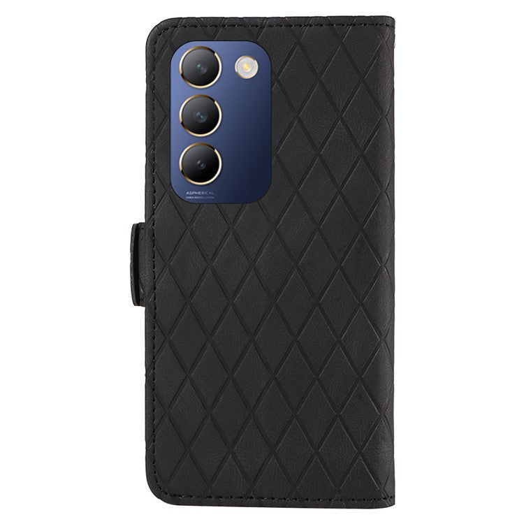 For vivo V40 SE 5G / Y100 5G (Indonesia) / Y200e 5G / V30 Lite 5G (India) Case Rhombus Leather Phone Cover - Black