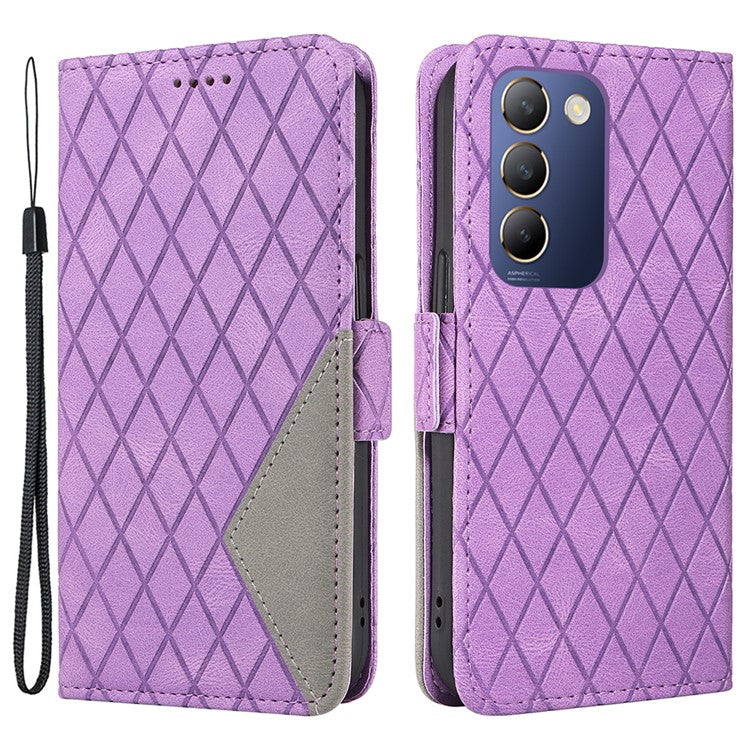 For vivo V40 SE 5G / Y100 5G (Indonesia) / Y200e 5G / V30 Lite 5G (India) Case Rhombus Leather Phone Cover - Light Purple