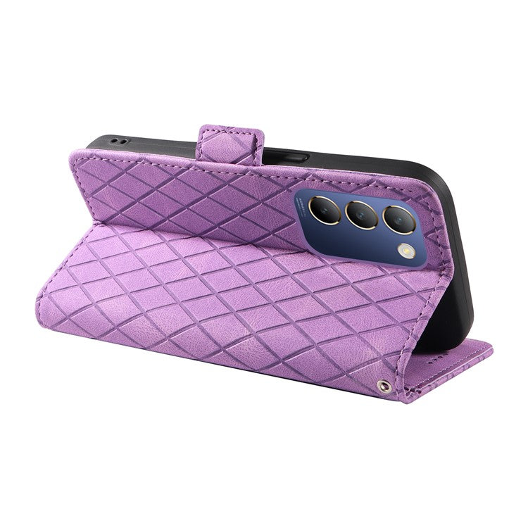 For vivo V40 SE 5G / Y100 5G (Indonesia) / Y200e 5G / V30 Lite 5G (India) Case Rhombus Leather Phone Cover - Light Purple