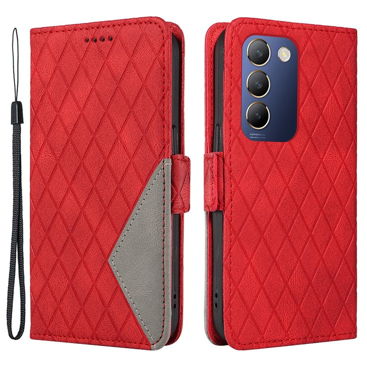 For vivo V40 SE 5G / Y100 5G (Indonesia) / Y200e 5G / V30 Lite 5G (India) Case Rhombus Leather Phone Cover - Red