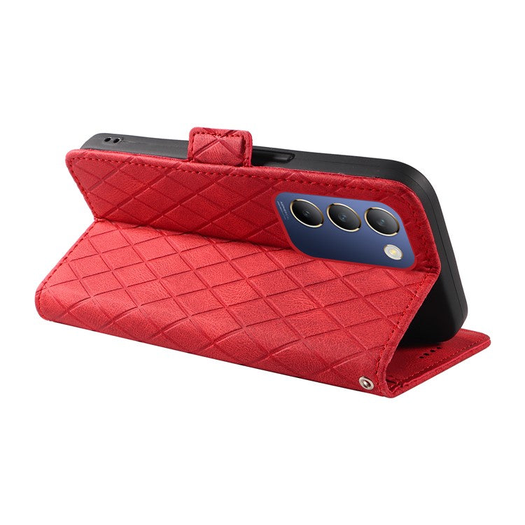 For vivo V40 SE 5G / Y100 5G (Indonesia) / Y200e 5G / V30 Lite 5G (India) Case Rhombus Leather Phone Cover - Red