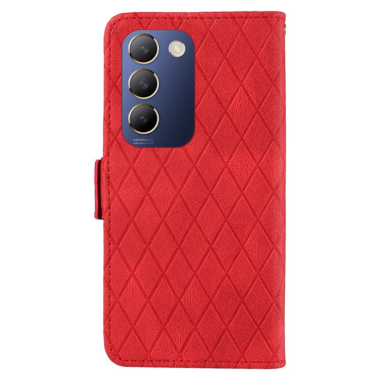 For vivo V40 SE 5G / Y100 5G (Indonesia) / Y200e 5G / V30 Lite 5G (India) Case Rhombus Leather Phone Cover - Red