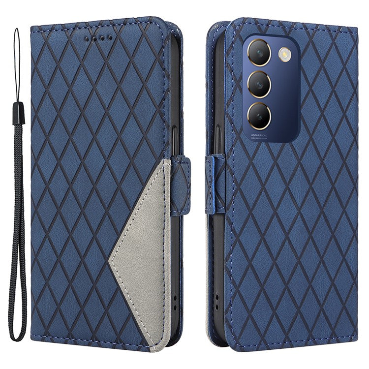 For vivo V40 SE 5G / Y100 5G (Indonesia) / Y200e 5G / V30 Lite 5G (India) Case Rhombus Leather Phone Cover - Blue